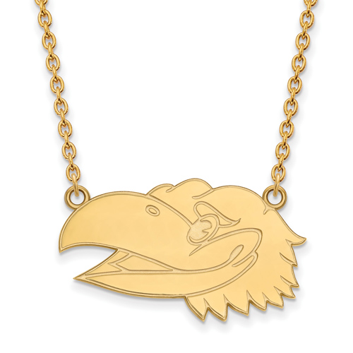 14k Yellow Gold Univ. of Kansas Jayhawk Head Pendant on 18in Chain