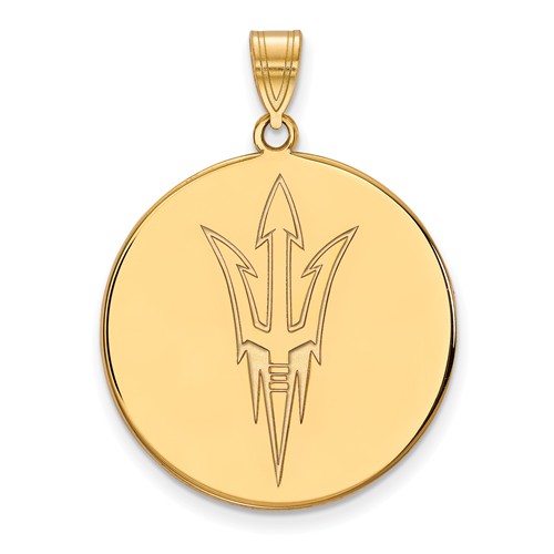 14k Yellow Gold 1in Arizona State University Pitchfork Round Pendant