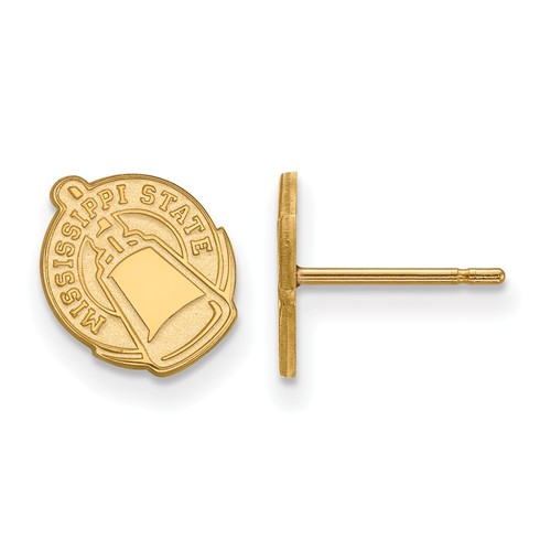 Mississippi State University Cowbell Tiny Earrings 10k Yellow Gold