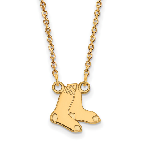 14kt Yellow Gold 1/2in Boston Red Sox Bird Pendant on 18in Chain