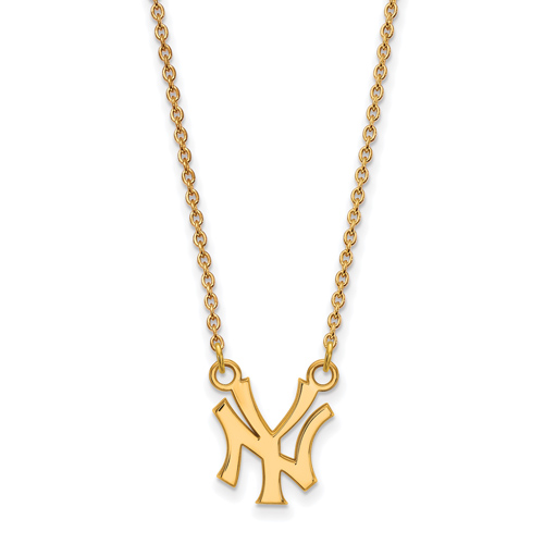 10kt Yellow Gold New York Yankees Small Logo Pendant on 18in Chain