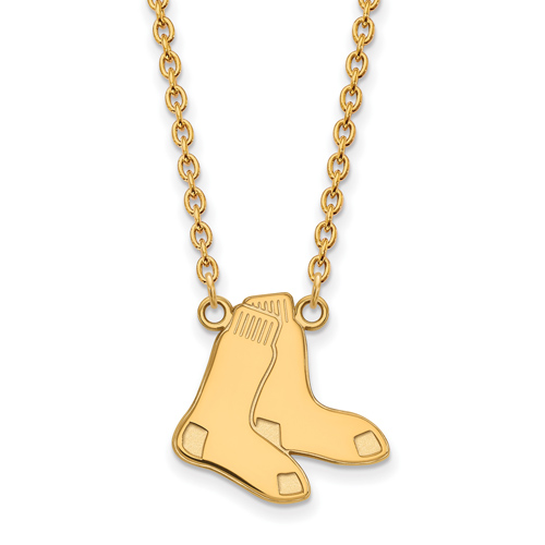 14kt Yellow Gold 3/4in Boston Red Sox Socks Pendant on 18in Chain