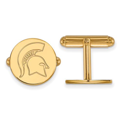 Michigan State Univ. Spartan Helmet Round Cuff Links 14k Yellow Gold