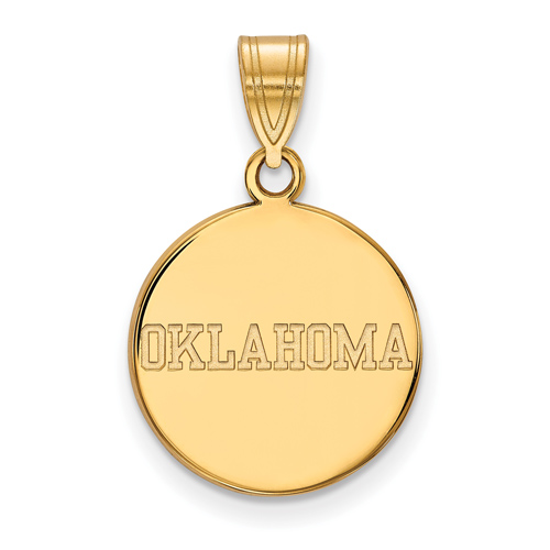 10kt Yellow Gold 5/8in University of Oklahoma OKLAHOMA Disc Pendant