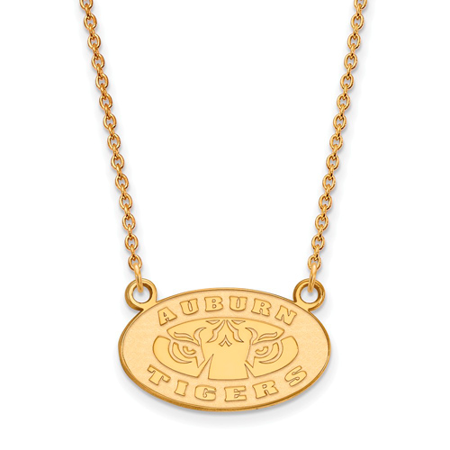 10kt Yellow Gold 1/2in Auburn University Oval Pendant with 18in Chain