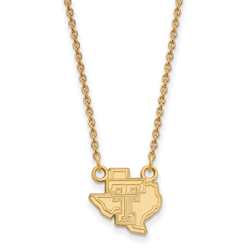 Texas Tech Univ. 1/2in State Map Pendant on 18in Chain 14k Yellow Gold