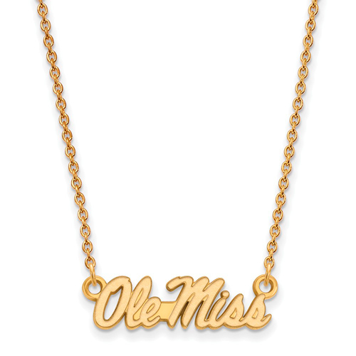 10k Yellow Gold Small Ole Miss Pendant with 18in Chain