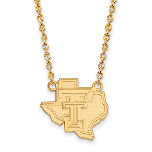 Texas Tech University State Map Pendant on 18in Chain 14k Yellow Gold