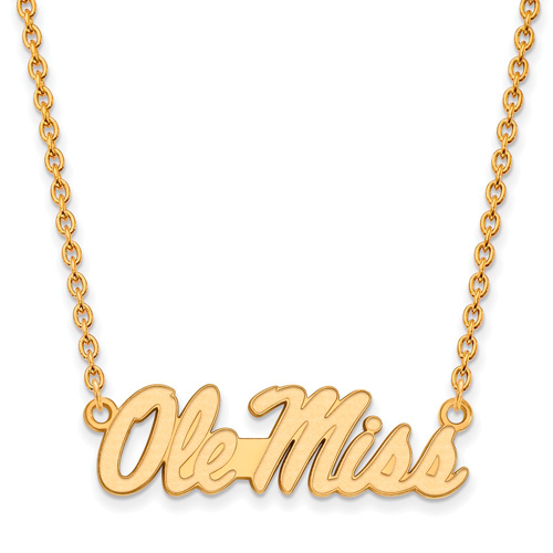 10k Yellow Gold Ole Miss Pendant with 18in Chain