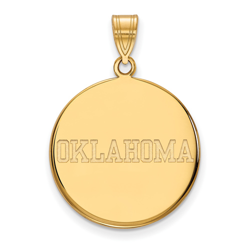 10kt Yellow Gold 3/4in University of Oklahoma OKLAHOMA Disc Pendant