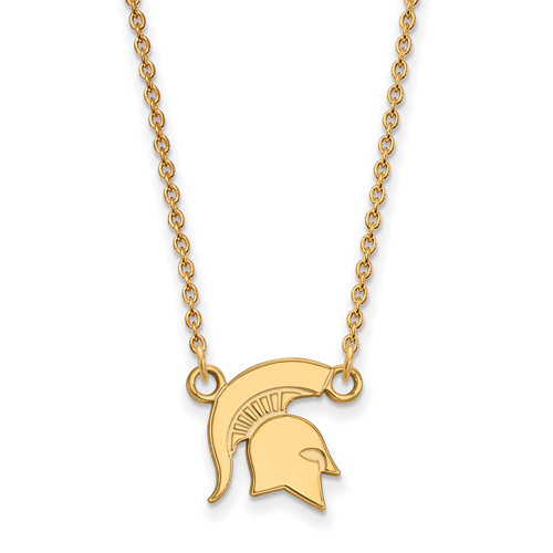 Michigan State Univ. 1/2in Spartan Helmet Necklace 14k Yellow Gold