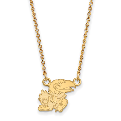 10k Yellow Gold 1/2in Univ. of Kansas Jayhawk Pendant with 18in Chain