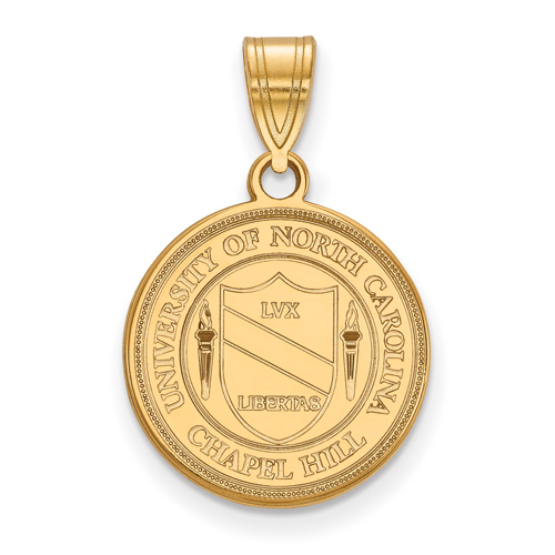 14kt Yellow Gold 5/8in University of North Carolina Crest Disc Pendant