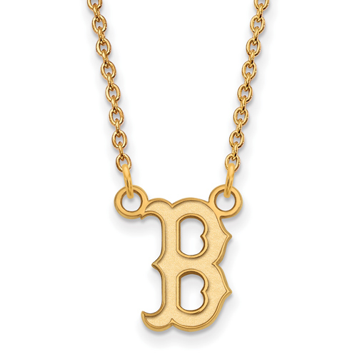 14kt Yellow Gold 1/2in Boston Red Sox B Pendant on 18in Chain