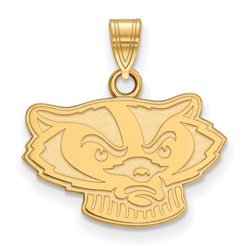 10kt Yellow Gold 1/2in University of Wisconsin Badger Face Pendant