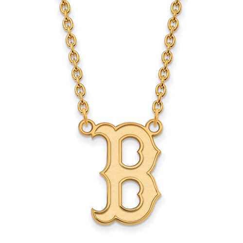 14kt Yellow Gold Boston Red Sox B Pendant on 18in Chain