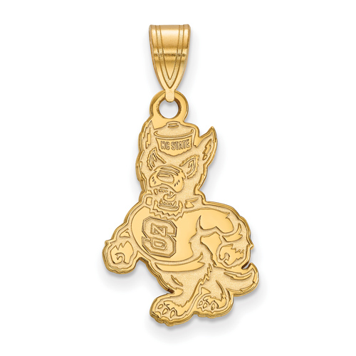 North Carolina State Walking Mr. Wuf Pendant 3/4in 14k Yellow Gold