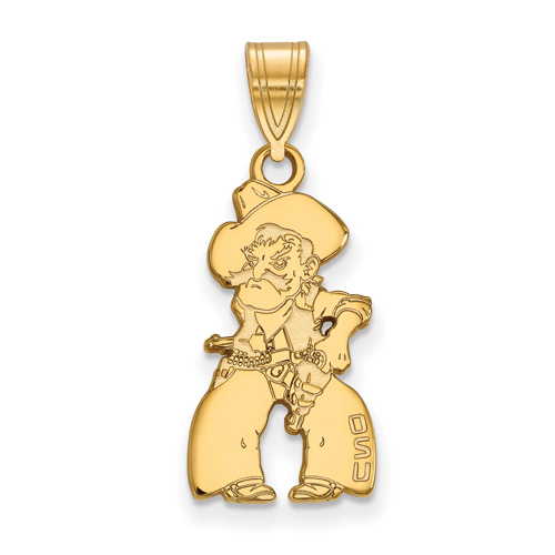 10kt Yellow Gold 3/4in Oklahoma State Standing Pistol Pete Pendant