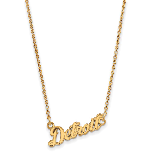14kt Yellow Gold 3/8in Detroit Pendant on 18in Chain