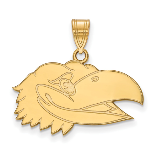14kt Yellow Gold 5/8in University of Kansas Jayhawk Face Pendant
