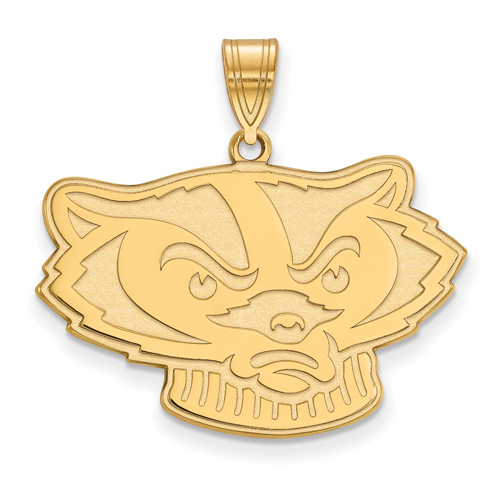 10kt Yellow Gold 3/4in Univ. of Wisconsin Bucky Badger Face Pendant