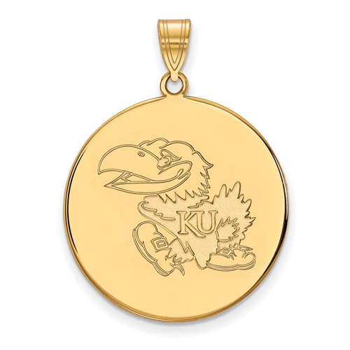 10kt Yellow Gold 1in University of Kansas Round Pendant