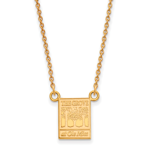 14k Yellow Gold Small The Grove at Ole Miss Pendant with 18in Chain