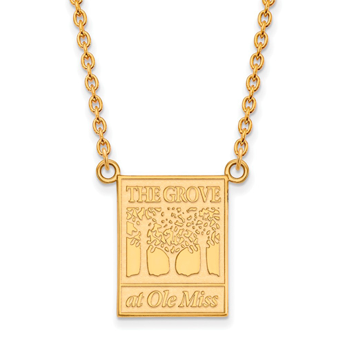 14k Yellow Gold 3/4in The Grove at Ole Miss Pendant with 18in Chain