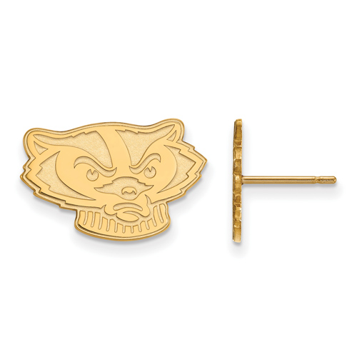 University of Wisconsin Badger Face Small Earrings 10k Yellow Gold