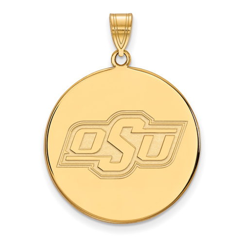 10kt Yellow Gold 1in Oklahoma State University Round Pendant
