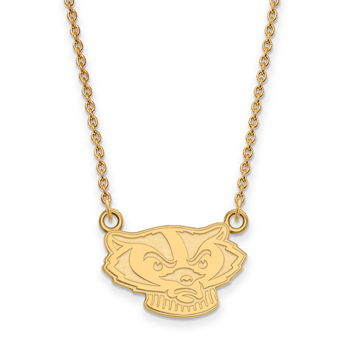 University of Wisconsin 1/2in Badger Face Necklace 14k Yellow Gold