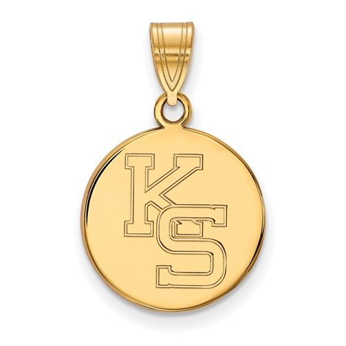 Kansas State University Round KS Pendant 5/8in 14k Yellow Gold