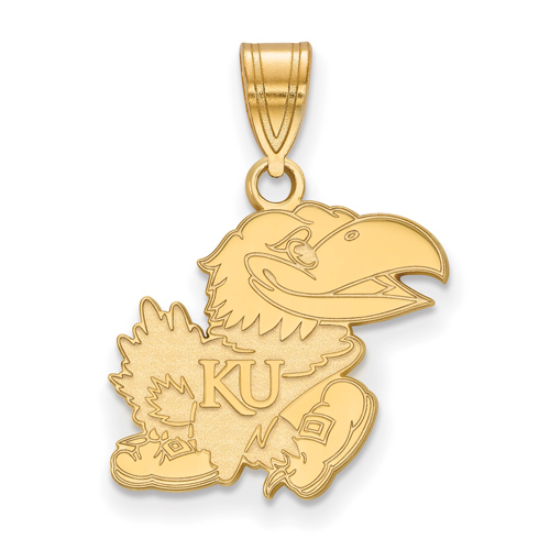 14kt Yellow Gold 5/8in University of Kansas Jayhawk Pendant