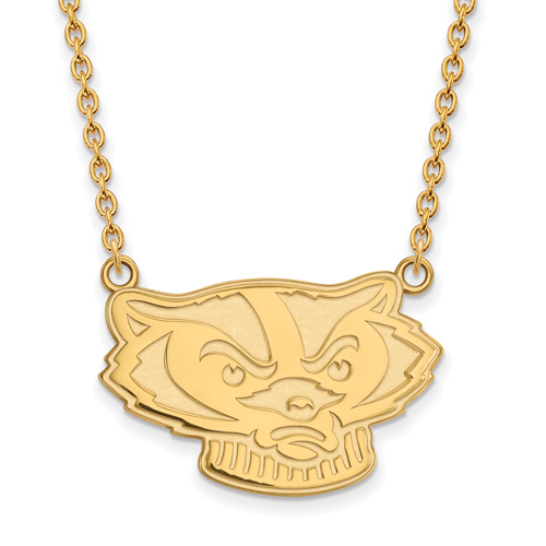 Univ. of Wisconsin Badger Face Pendant Necklace 3/4in 10k Yellow Gold