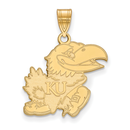 10kt Yellow Gold 3/4in University of Kansas Jayhawk Pendant