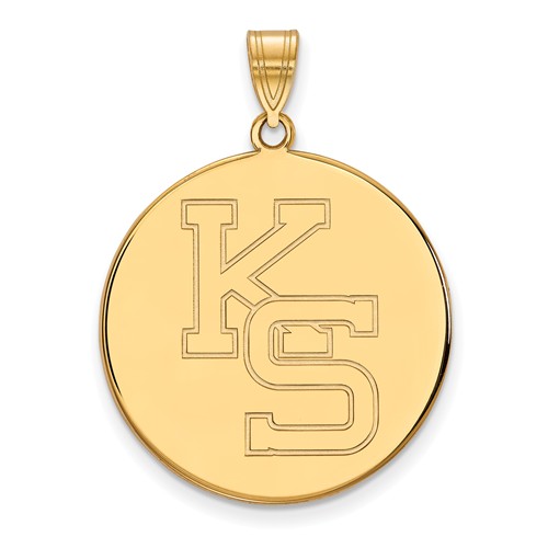 10k Yellow Gold 1in Kansas State University KS Round Pendant