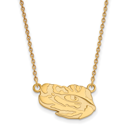 14kt Yellow Gold 1/2in LSU Eye of the Tiger Pendant with 18in Chain