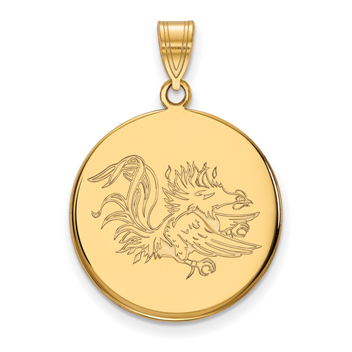 14k Yellow Gold 7/8in South Carolina Gamecock Disc Pendant