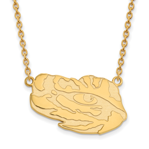 10kt Yellow Gold LSU Eye of the Tiger Pendant with 18in Chain