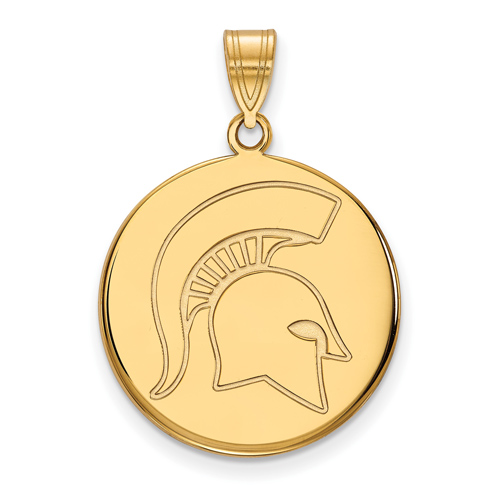 Michigan State Spartan Helmet Round Pendant 3/4in 10k Yellow Gold