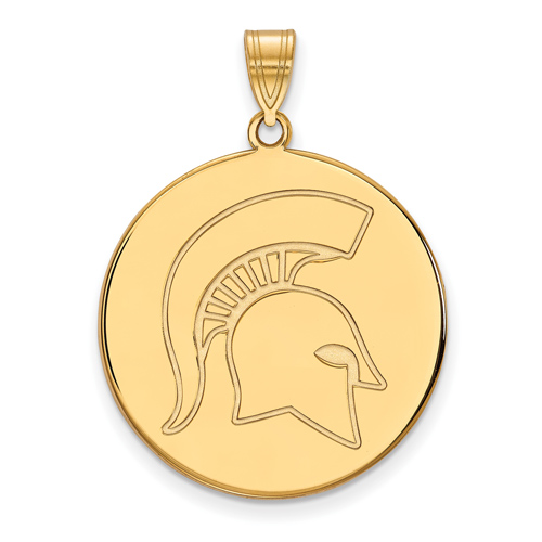Michigan State Univ. Spartan Helmet Round Pendant 1in 10k Yellow Gold