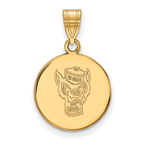 North Carolina State Univ. Mr. Wuf Disc Pendant 5/8in 10k Yellow Gold