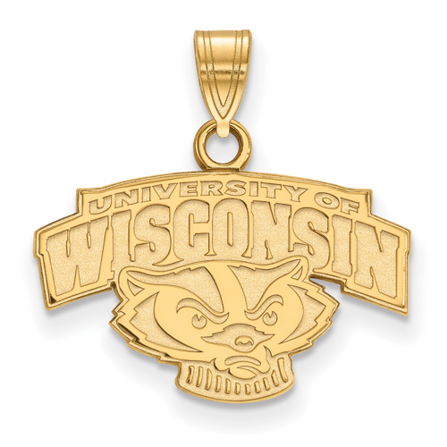 14kt Yellow Gold 1/2in University of Wisconsin Arched Badger Pendant