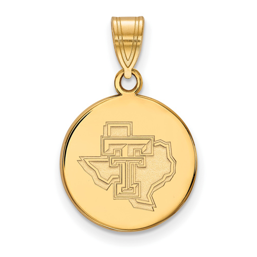 14kt Yellow Gold 5/8in Texas Tech University State Map Disc Pendant