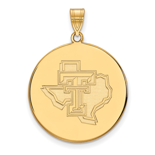 14kt Yellow Gold 1in Texas Tech University State Map Round Pendant
