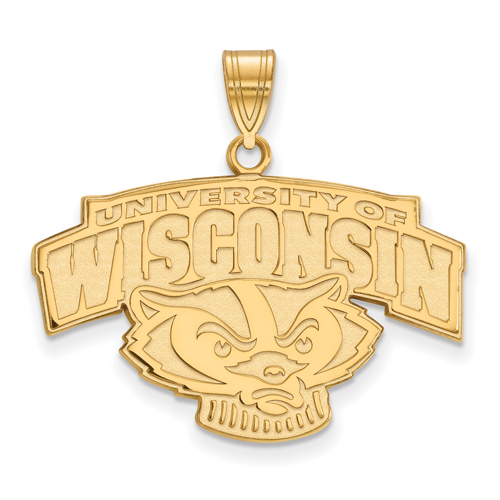 10kt Yellow Gold 3/4in University of Wisconsin Badger Head Pendant