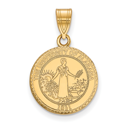 14k Yellow Gold 5/8in University of Alabama Crest Disc Pendant