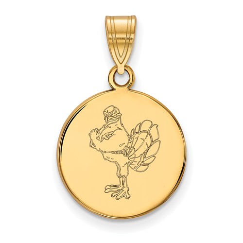 10k Yellow Gold Virginia Tech HokieBird Disc Pendant 5/8in