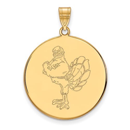 14k Yellow Gold Virginia Tech HokieBird Disc Pendant 1in