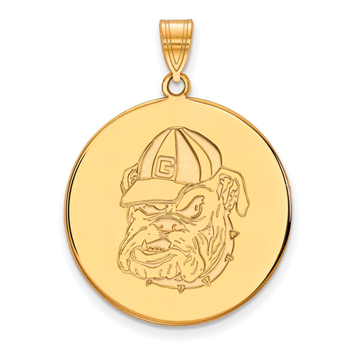 10kt Yellow Gold 1in University of Georgia Bulldog Round Pendant